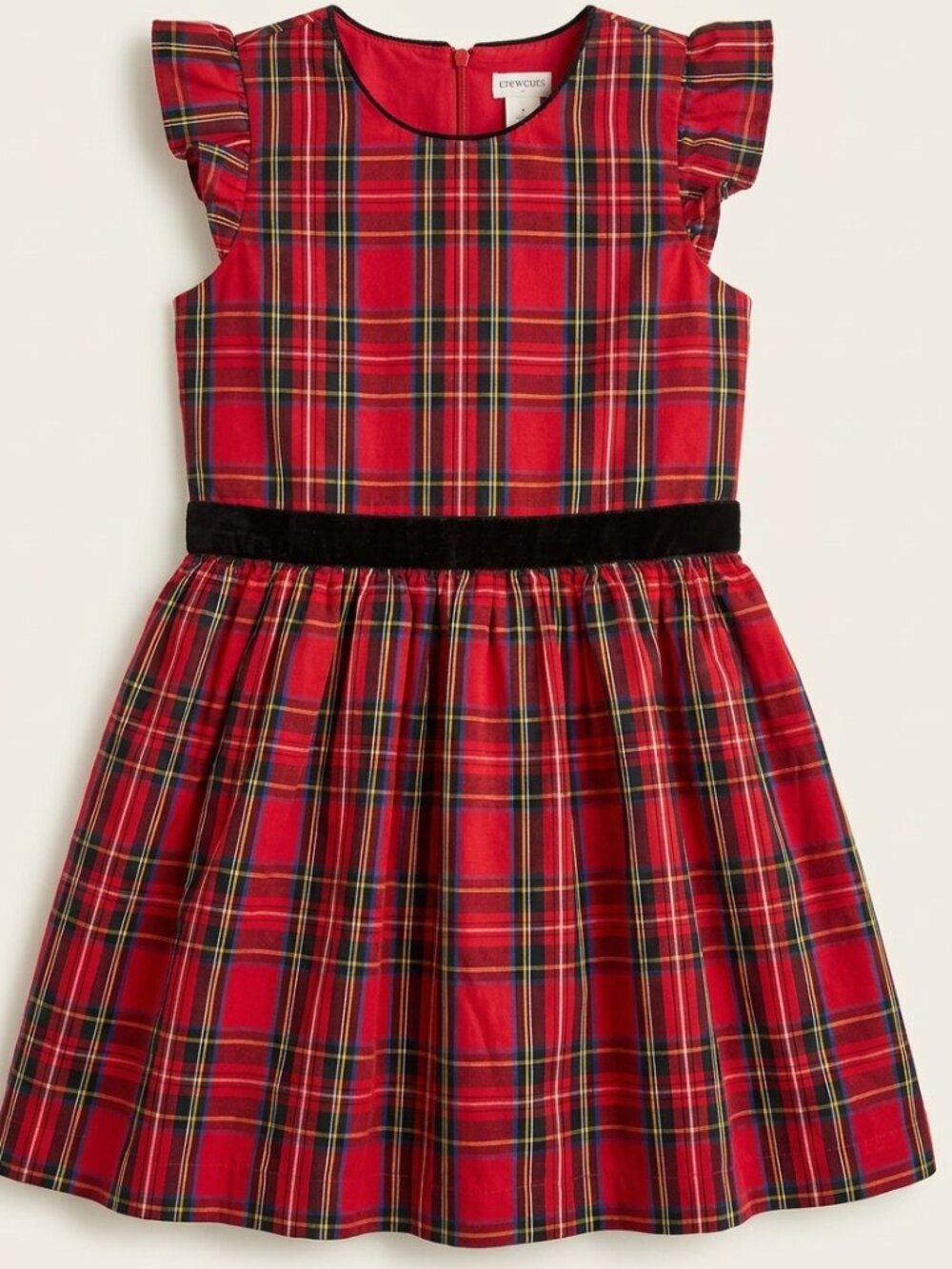Crewcuts Girls Flutter-Sleeve Tartan Dress Red Plaid Size 7